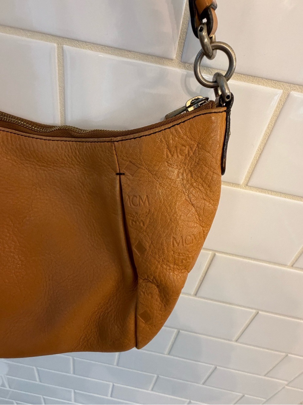 MCM Cognac/Tan Leather Hobo Shoulder Bag - Picture 6 of 7